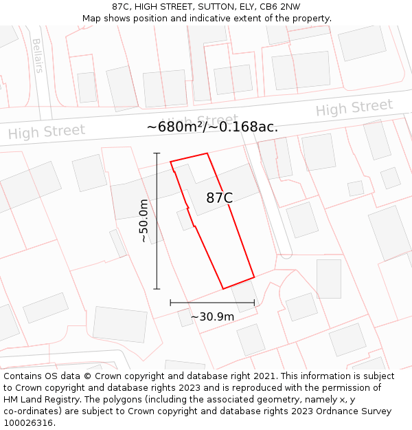 87C, HIGH STREET, SUTTON, ELY, CB6 2NW: Plot and title map