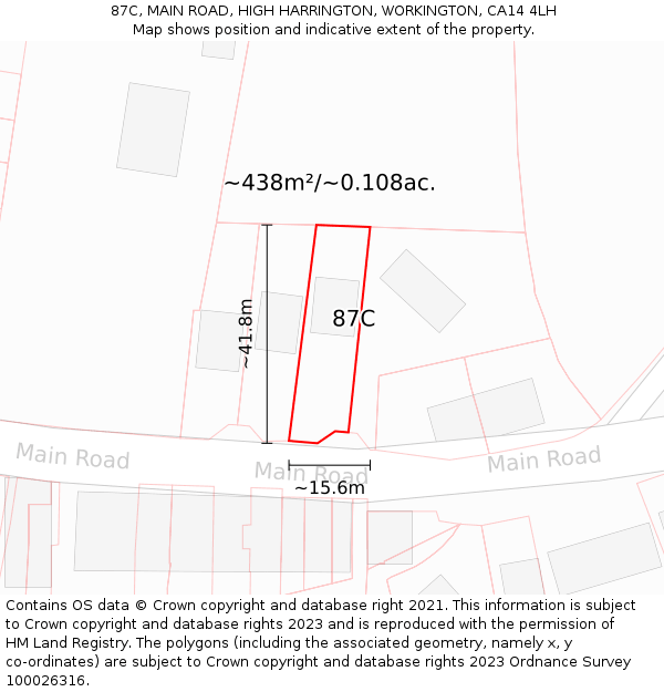 87C, MAIN ROAD, HIGH HARRINGTON, WORKINGTON, CA14 4LH: Plot and title map