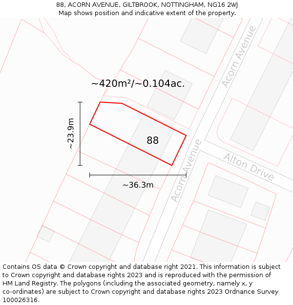 88, ACORN AVENUE, GILTBROOK, NOTTINGHAM, NG16 2WJ: Plot and title map