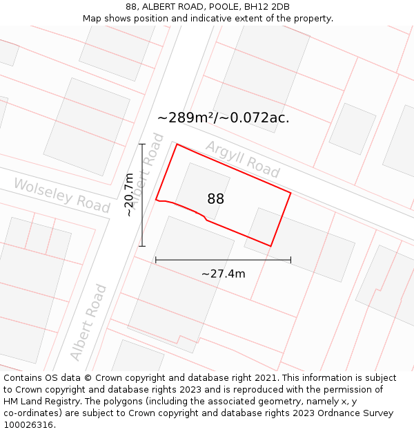 88, ALBERT ROAD, POOLE, BH12 2DB: Plot and title map