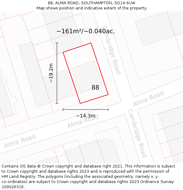 88, ALMA ROAD, SOUTHAMPTON, SO14 6UW: Plot and title map