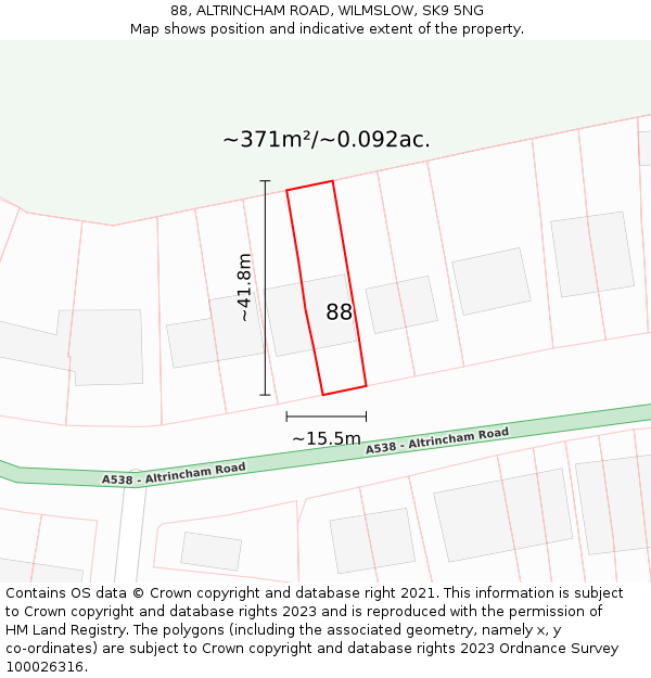 88, ALTRINCHAM ROAD, WILMSLOW, SK9 5NG: Plot and title map