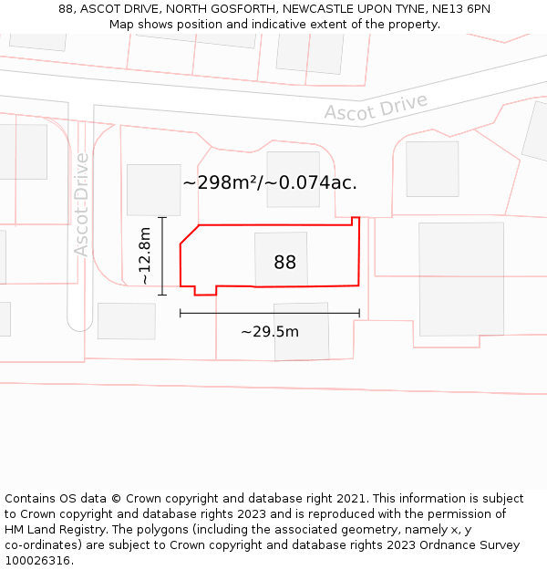 88, ASCOT DRIVE, NORTH GOSFORTH, NEWCASTLE UPON TYNE, NE13 6PN: Plot and title map