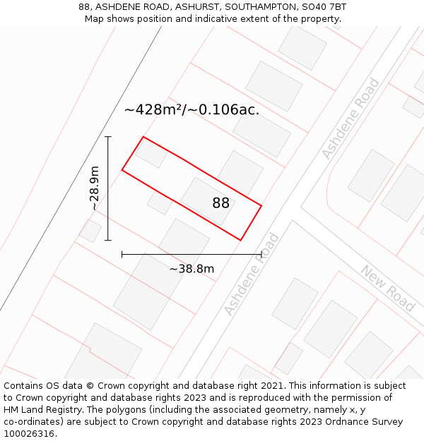 88, ASHDENE ROAD, ASHURST, SOUTHAMPTON, SO40 7BT: Plot and title map