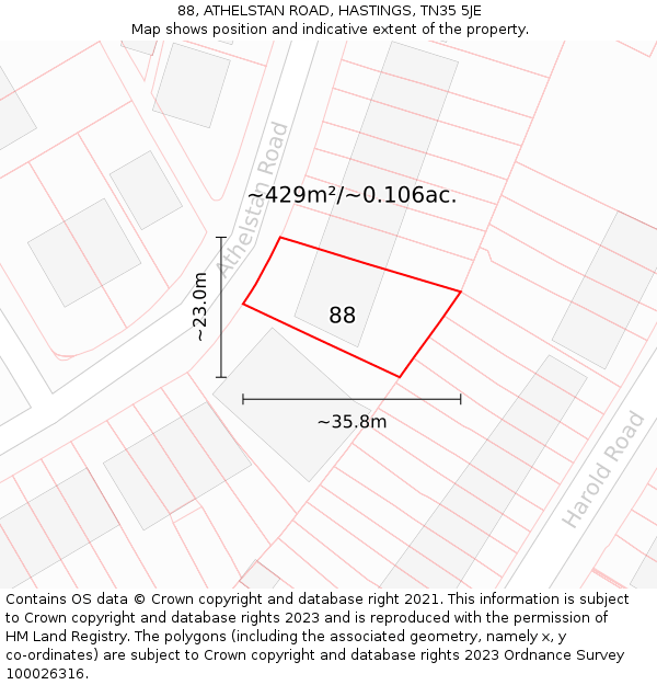 88, ATHELSTAN ROAD, HASTINGS, TN35 5JE: Plot and title map