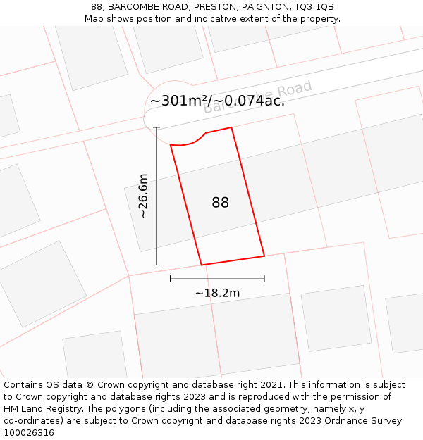 88, BARCOMBE ROAD, PRESTON, PAIGNTON, TQ3 1QB: Plot and title map