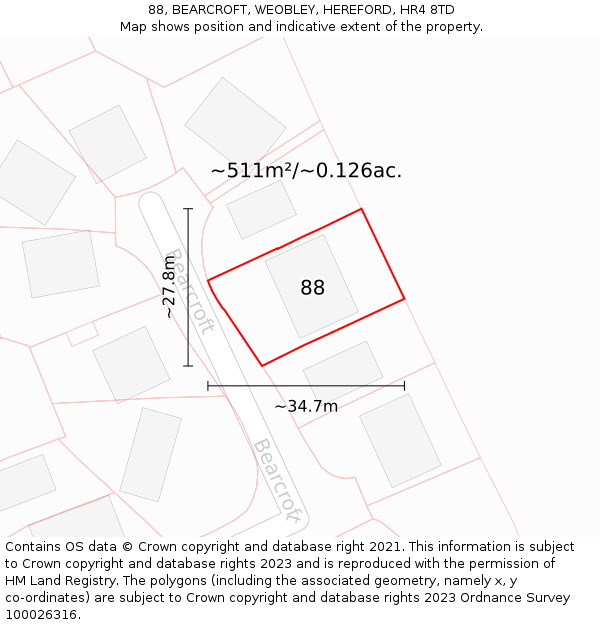88, BEARCROFT, WEOBLEY, HEREFORD, HR4 8TD: Plot and title map
