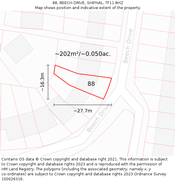 88, BEECH DRIVE, SHIFNAL, TF11 8HZ: Plot and title map