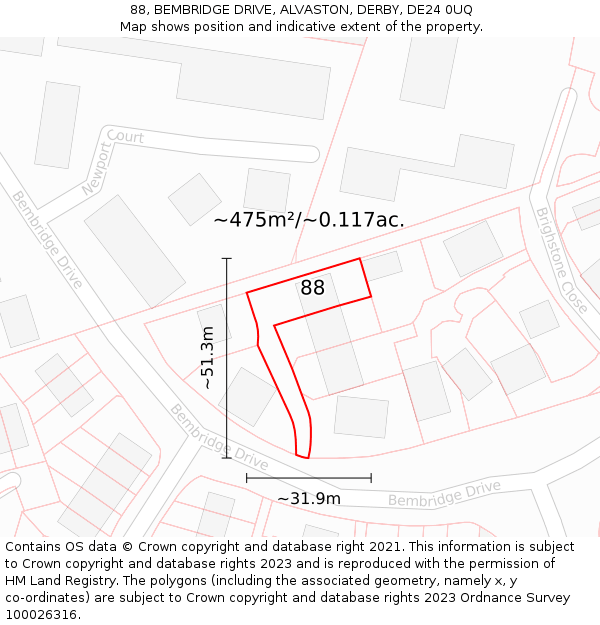 88, BEMBRIDGE DRIVE, ALVASTON, DERBY, DE24 0UQ: Plot and title map