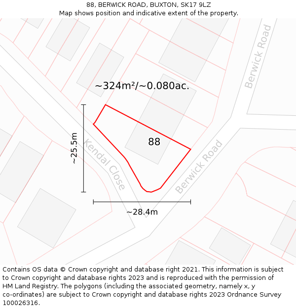 88, BERWICK ROAD, BUXTON, SK17 9LZ: Plot and title map