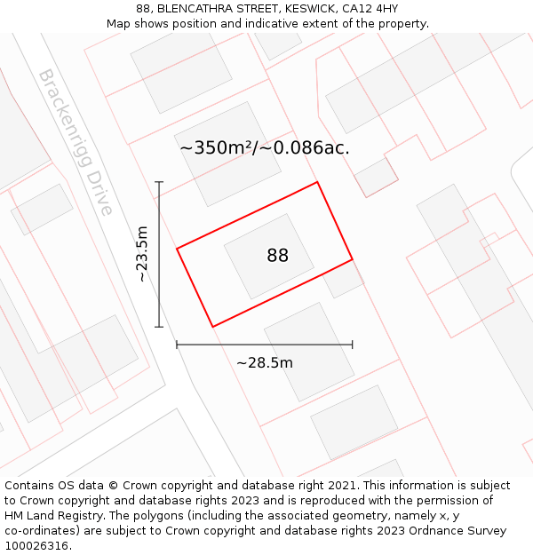 88, BLENCATHRA STREET, KESWICK, CA12 4HY: Plot and title map