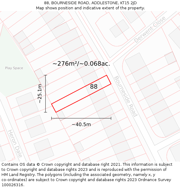88, BOURNESIDE ROAD, ADDLESTONE, KT15 2JD: Plot and title map