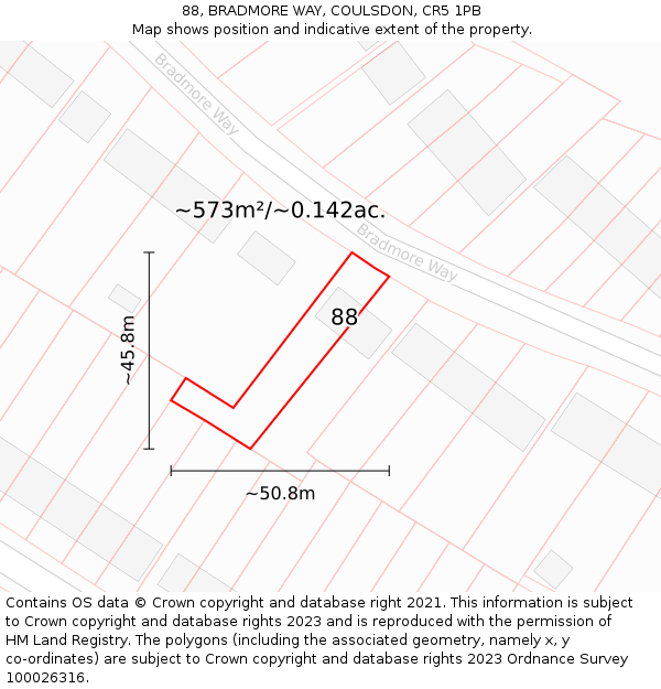 88, BRADMORE WAY, COULSDON, CR5 1PB: Plot and title map