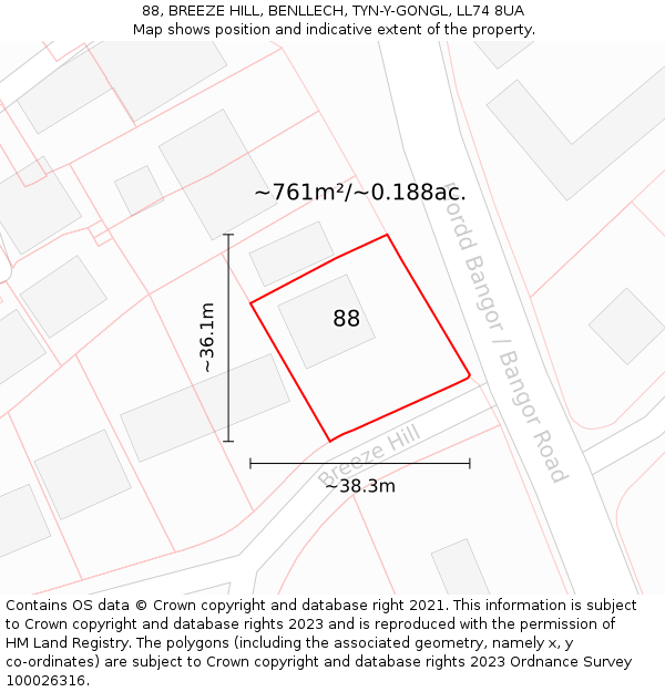 88, BREEZE HILL, BENLLECH, TYN-Y-GONGL, LL74 8UA: Plot and title map