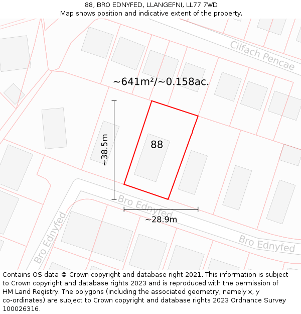 88, BRO EDNYFED, LLANGEFNI, LL77 7WD: Plot and title map