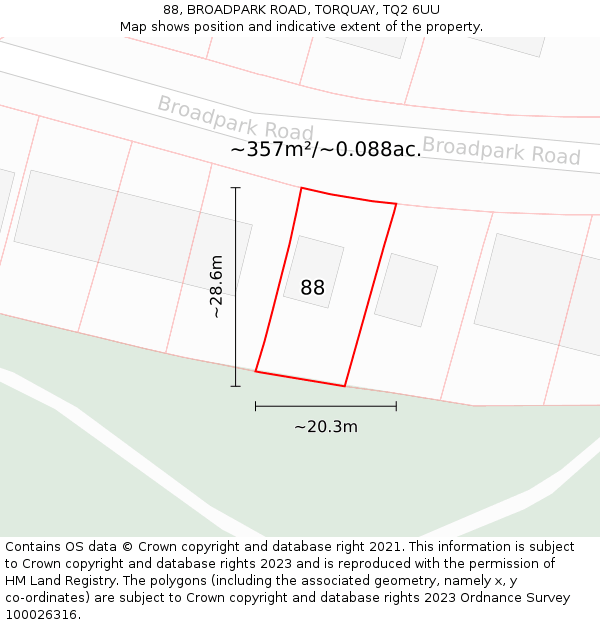 88, BROADPARK ROAD, TORQUAY, TQ2 6UU: Plot and title map
