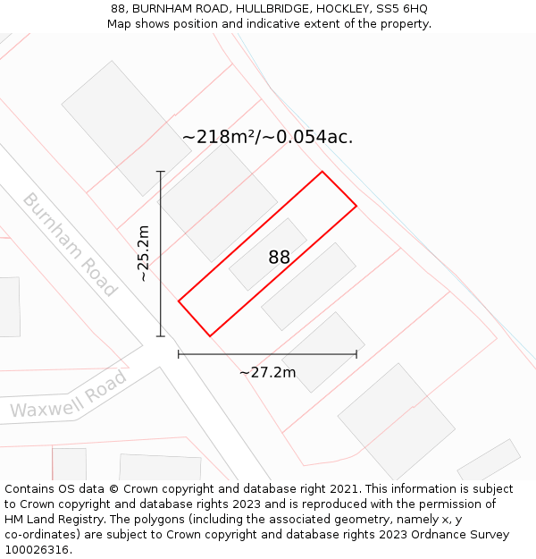 88, BURNHAM ROAD, HULLBRIDGE, HOCKLEY, SS5 6HQ: Plot and title map