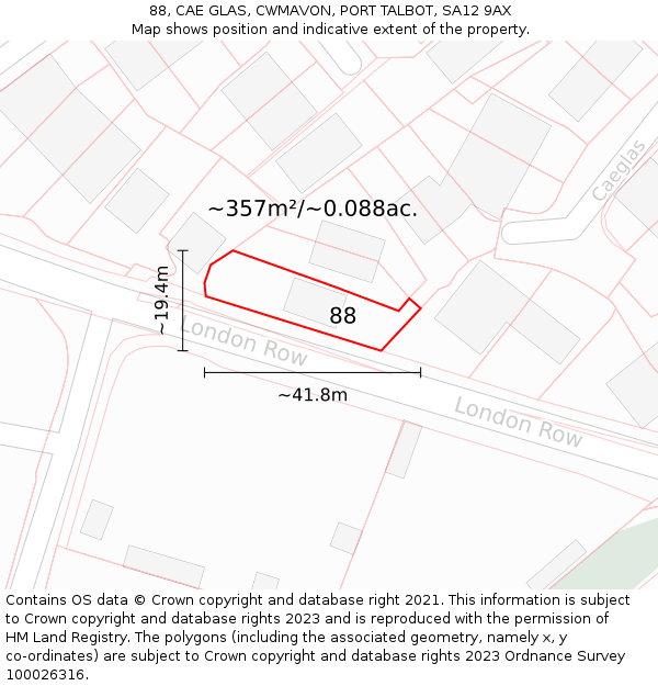 88, CAE GLAS, CWMAVON, PORT TALBOT, SA12 9AX: Plot and title map