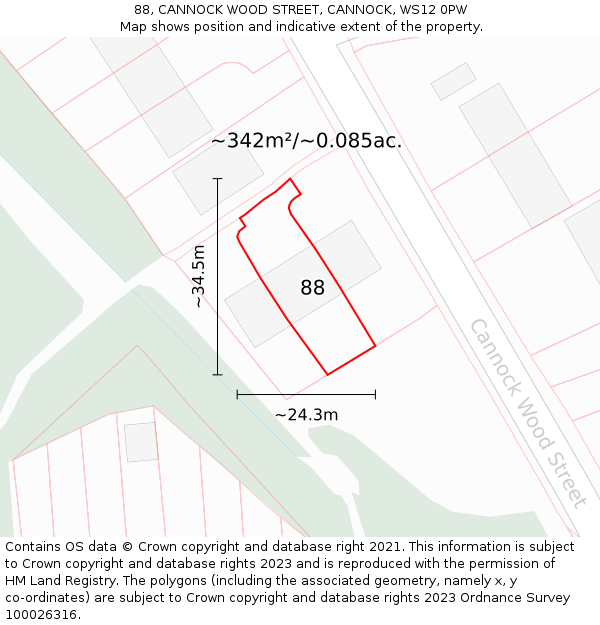 88, CANNOCK WOOD STREET, CANNOCK, WS12 0PW: Plot and title map
