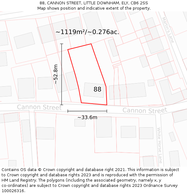 88, CANNON STREET, LITTLE DOWNHAM, ELY, CB6 2SS: Plot and title map