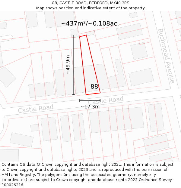 88, CASTLE ROAD, BEDFORD, MK40 3PS: Plot and title map