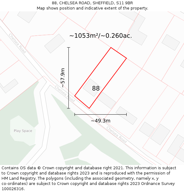 88, CHELSEA ROAD, SHEFFIELD, S11 9BR: Plot and title map