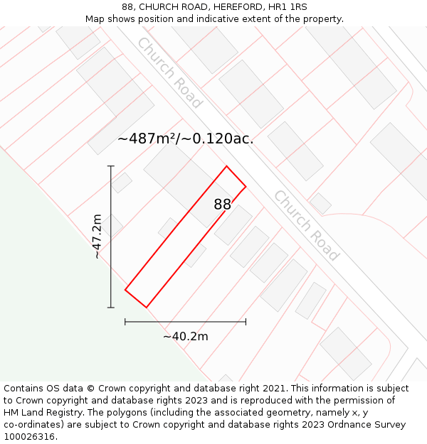 88, CHURCH ROAD, HEREFORD, HR1 1RS: Plot and title map