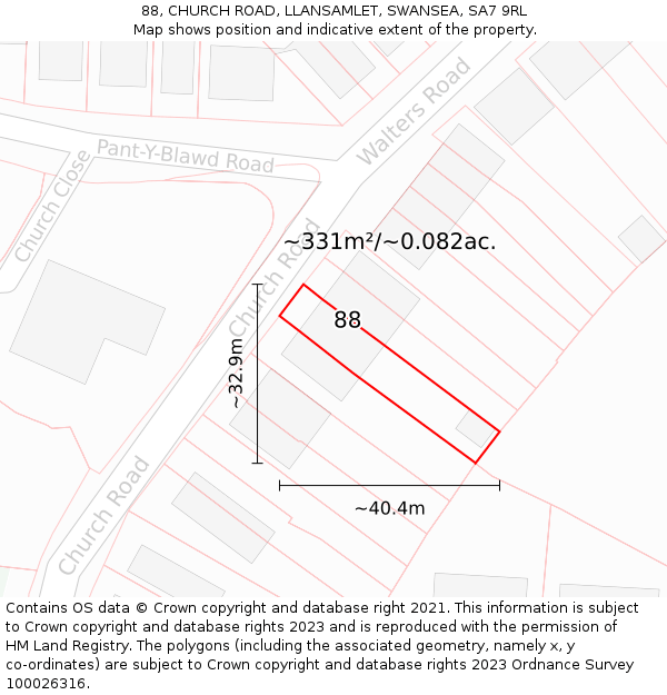 88, CHURCH ROAD, LLANSAMLET, SWANSEA, SA7 9RL: Plot and title map