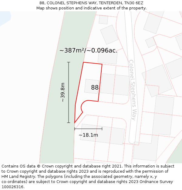 88, COLONEL STEPHENS WAY, TENTERDEN, TN30 6EZ: Plot and title map