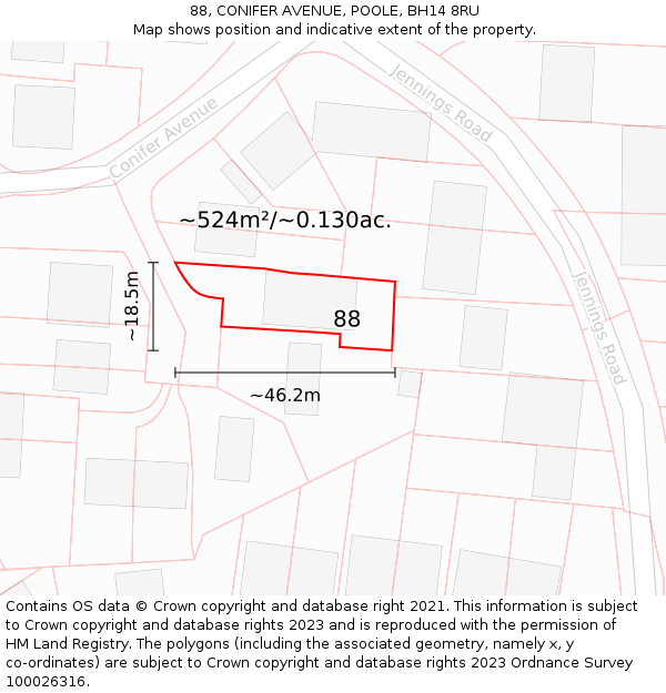 88, CONIFER AVENUE, POOLE, BH14 8RU: Plot and title map