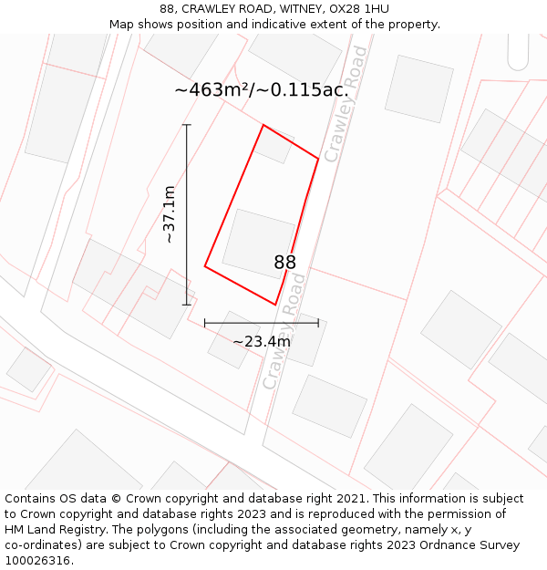 88, CRAWLEY ROAD, WITNEY, OX28 1HU: Plot and title map