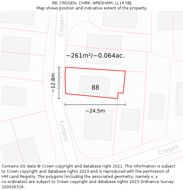 88, CROGEN, CHIRK, WREXHAM, LL14 5BJ: Plot and title map