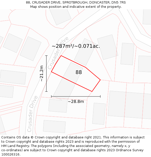 88, CRUSADER DRIVE, SPROTBROUGH, DONCASTER, DN5 7RS: Plot and title map