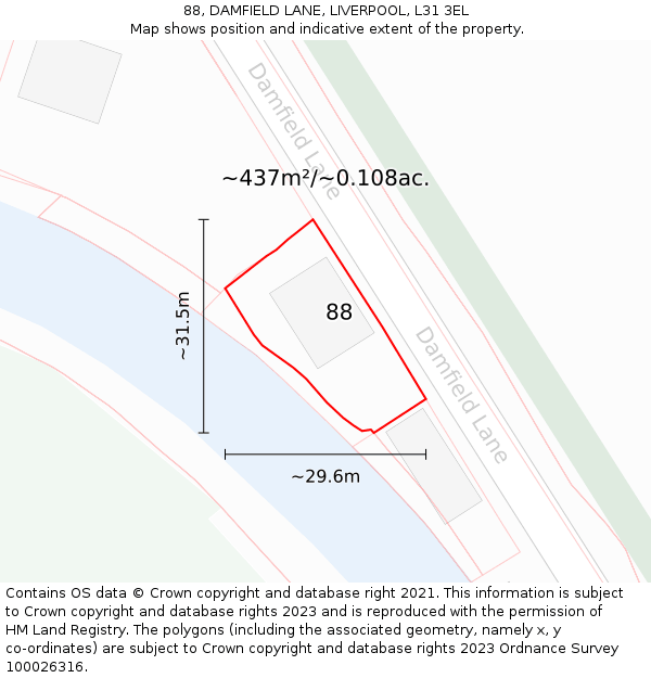 88, DAMFIELD LANE, LIVERPOOL, L31 3EL: Plot and title map