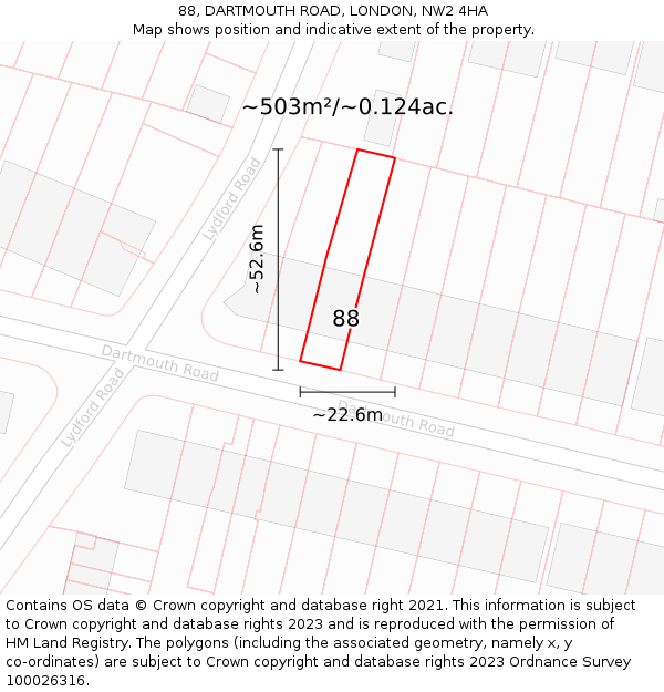 88, DARTMOUTH ROAD, LONDON, NW2 4HA: Plot and title map