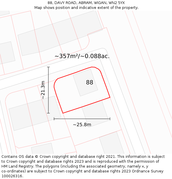 88, DAVY ROAD, ABRAM, WIGAN, WN2 5YX: Plot and title map