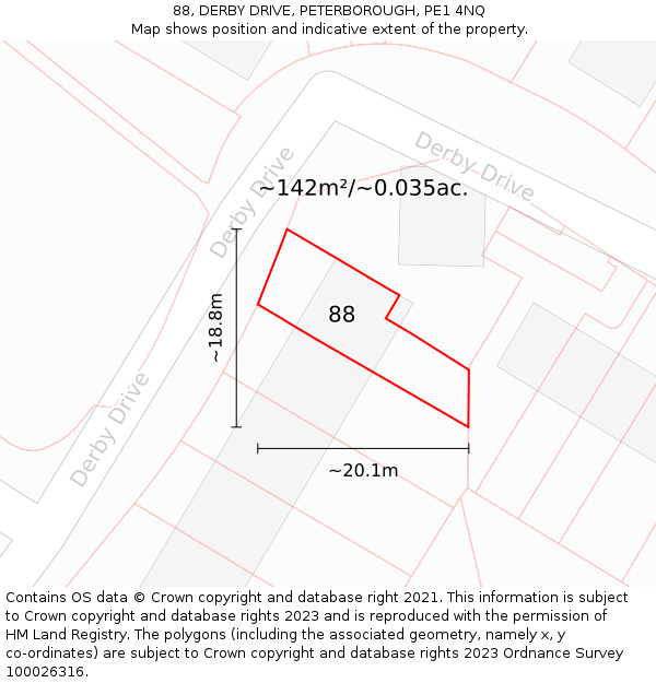88, DERBY DRIVE, PETERBOROUGH, PE1 4NQ: Plot and title map