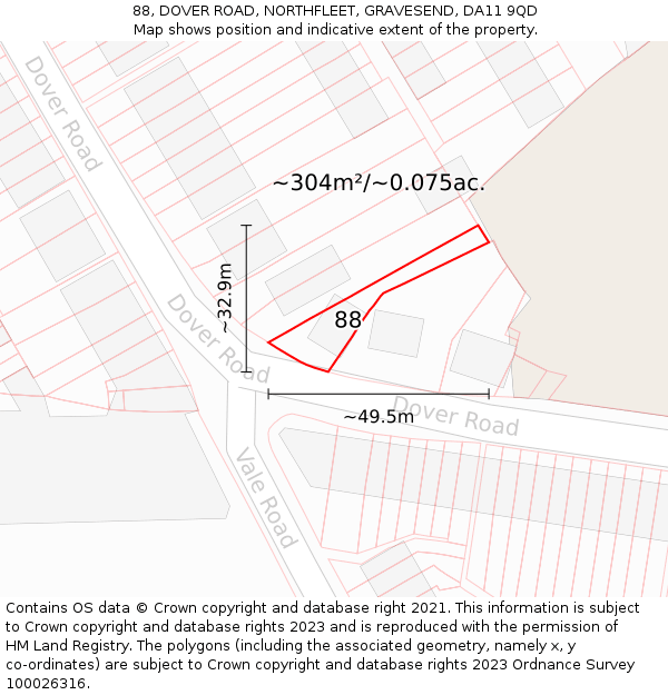 88, DOVER ROAD, NORTHFLEET, GRAVESEND, DA11 9QD: Plot and title map