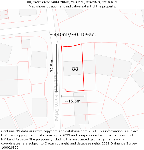 88, EAST PARK FARM DRIVE, CHARVIL, READING, RG10 9US: Plot and title map