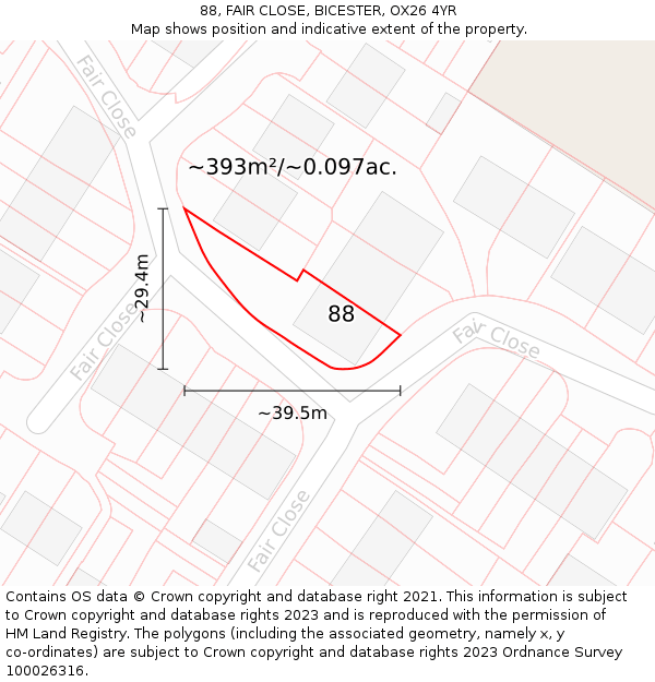88, FAIR CLOSE, BICESTER, OX26 4YR: Plot and title map