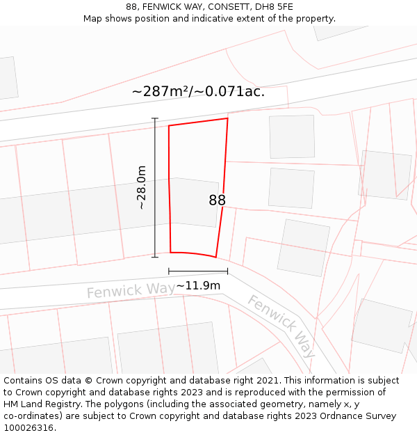 88, FENWICK WAY, CONSETT, DH8 5FE: Plot and title map