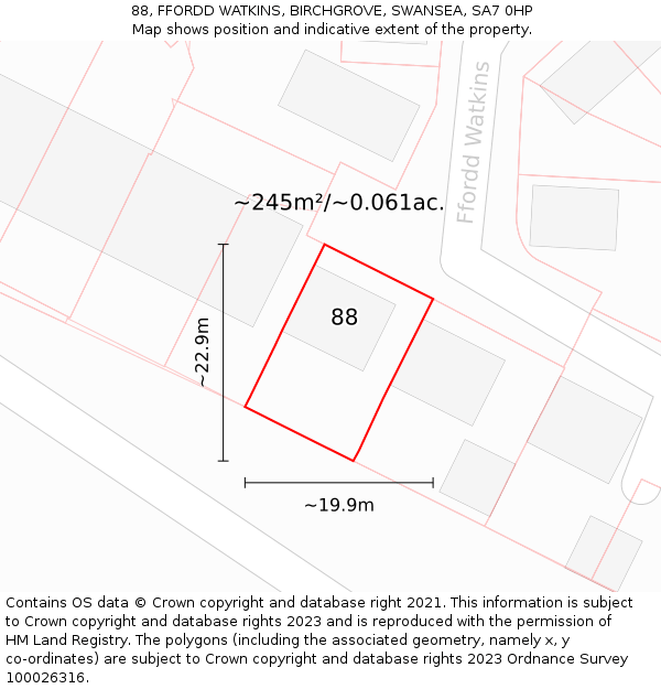 88, FFORDD WATKINS, BIRCHGROVE, SWANSEA, SA7 0HP: Plot and title map