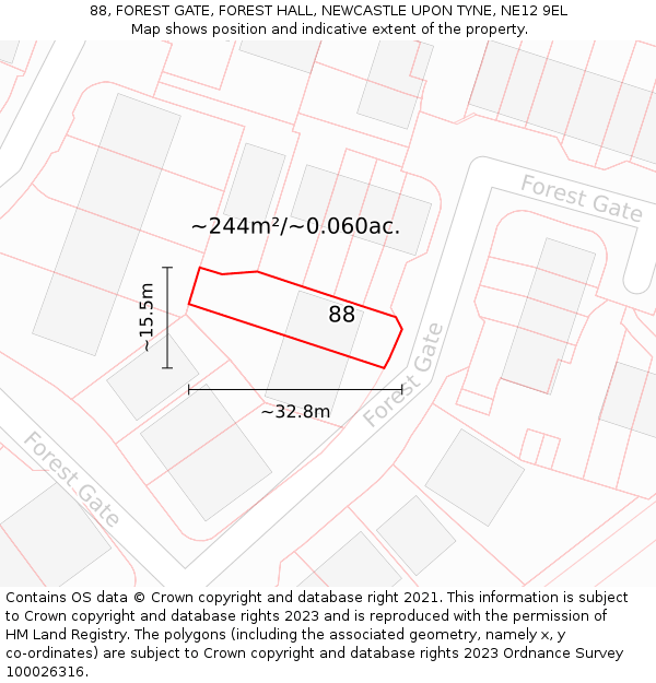 88, FOREST GATE, FOREST HALL, NEWCASTLE UPON TYNE, NE12 9EL: Plot and title map