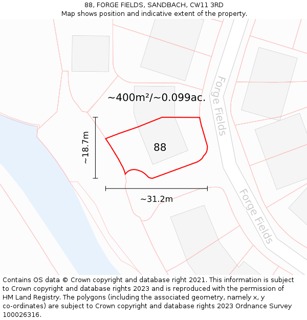 88, FORGE FIELDS, SANDBACH, CW11 3RD: Plot and title map