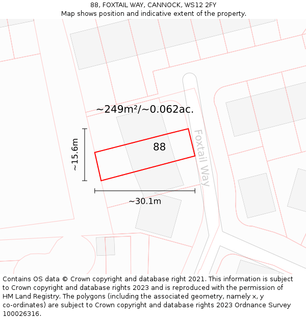 88, FOXTAIL WAY, CANNOCK, WS12 2FY: Plot and title map