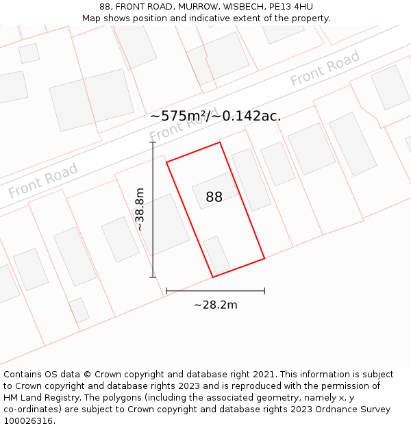 88, FRONT ROAD, MURROW, WISBECH, PE13 4HU: Plot and title map