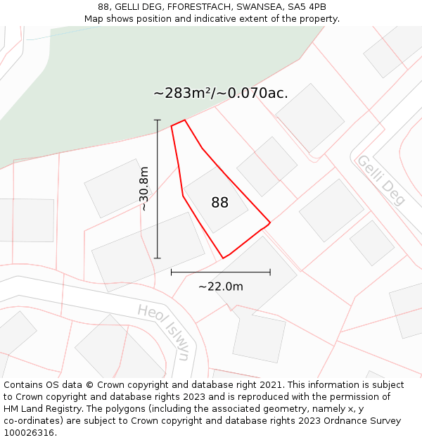 88, GELLI DEG, FFORESTFACH, SWANSEA, SA5 4PB: Plot and title map