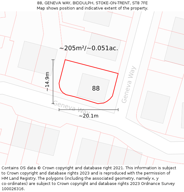 88, GENEVA WAY, BIDDULPH, STOKE-ON-TRENT, ST8 7FE: Plot and title map