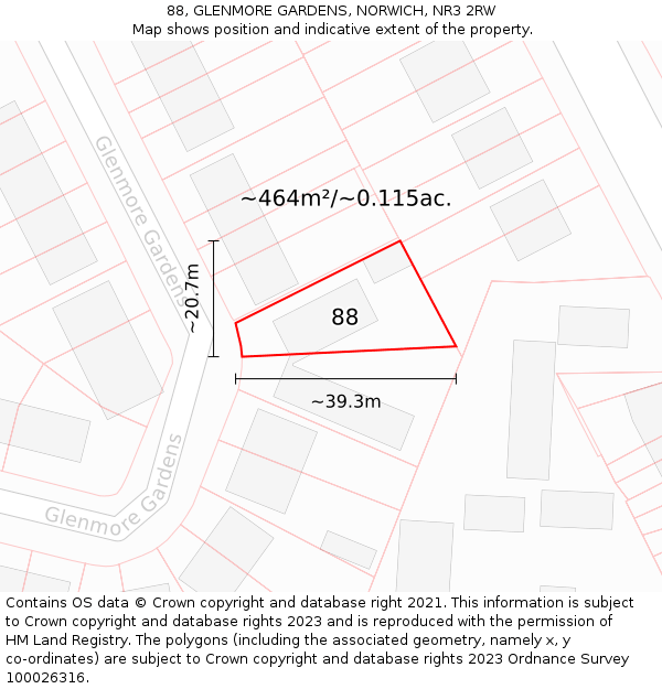 88, GLENMORE GARDENS, NORWICH, NR3 2RW: Plot and title map