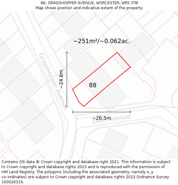 88, GRASSHOPPER AVENUE, WORCESTER, WR5 3TB: Plot and title map